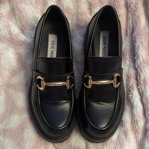 Steve Madden Black Loafers with Gold Buckle